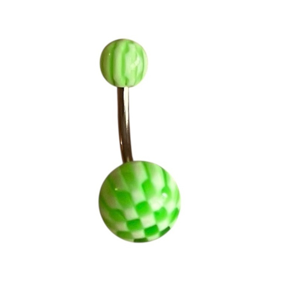 Neon Green Checkered Belly Button Ring 💚🏁✨